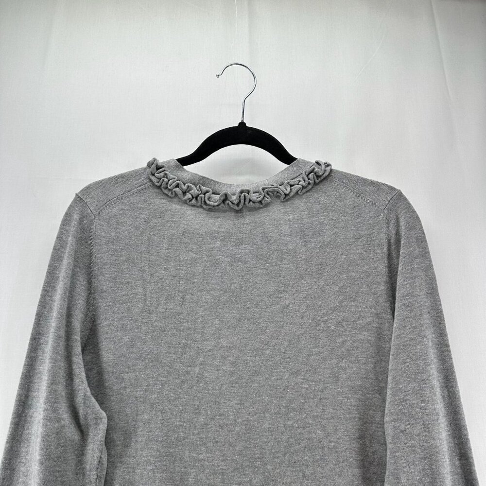 Talbots Cardigan Sweater Womens L Button Up V-Neck Ruffle Placket 4-Pocket Gray - Picture 11 of 12
